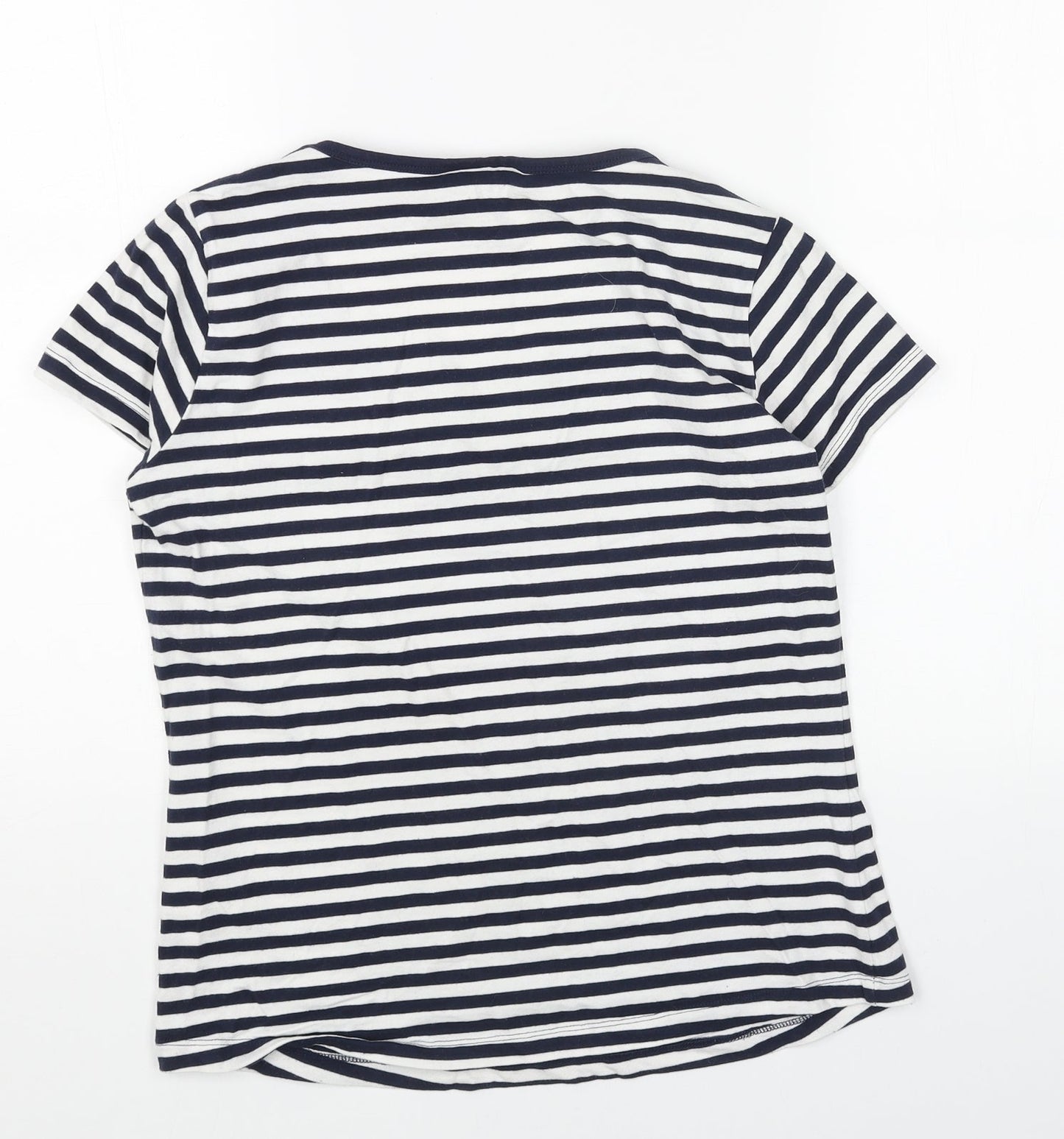 Avenue Womens Blue Striped Cotton Basic T-Shirt Size S Scoop Neck