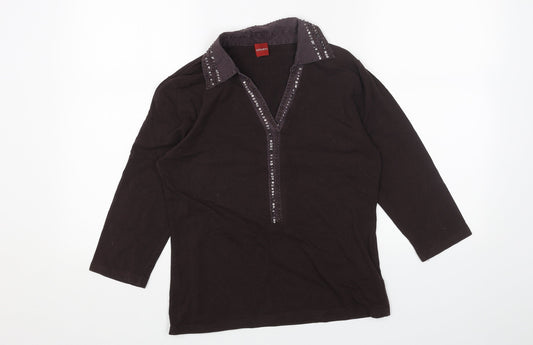 Olsen Womens Brown Cotton Basic Blouse Size 12 Collared