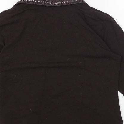 Olsen Womens Brown Cotton Basic Blouse Size 12 Collared