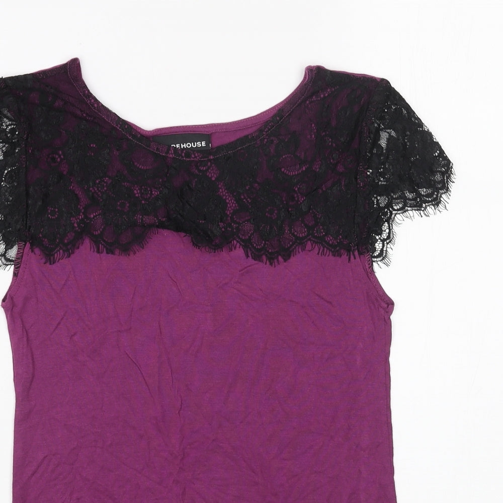 Womens UK Size 10 Warehouse Purple Basic T-Shirt