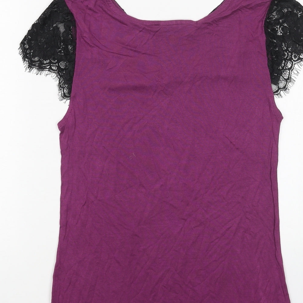 Womens UK Size 10 Warehouse Purple Basic T-Shirt