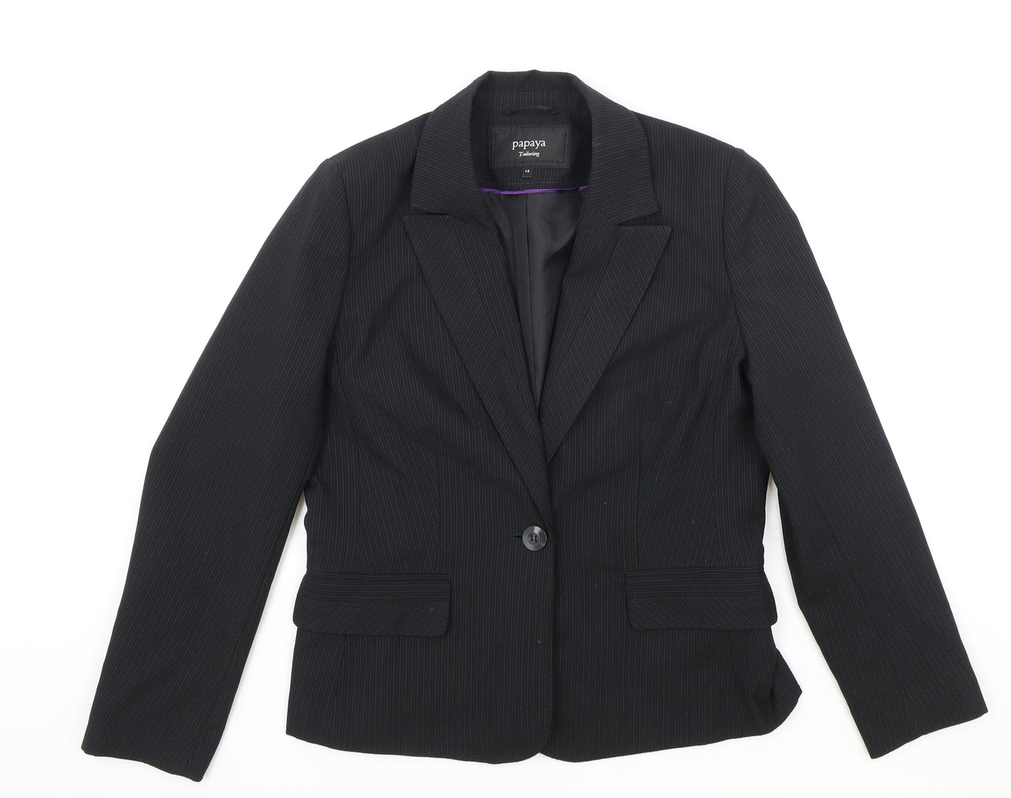 Papaya Womens Black Striped Polyester Jacket Blazer Size 14