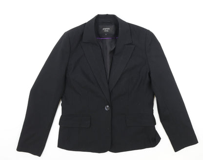 Papaya Womens Black Striped Polyester Jacket Blazer Size 14