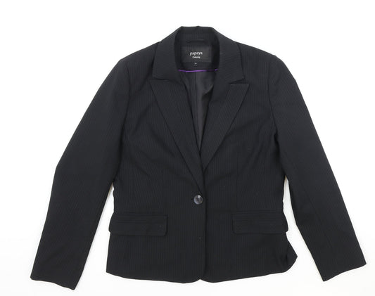 Papaya Womens Black Striped Polyester Jacket Blazer Size 14