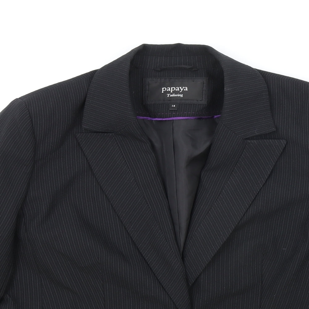 Papaya Womens Black Striped Polyester Jacket Blazer Size 14