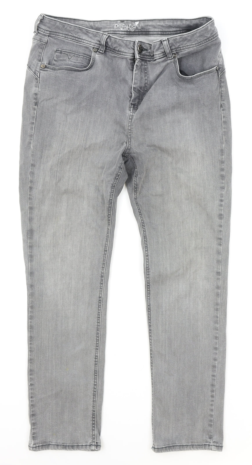 Per Una Womens Grey Cotton Straight Jeans Size 34 in Slim Zip