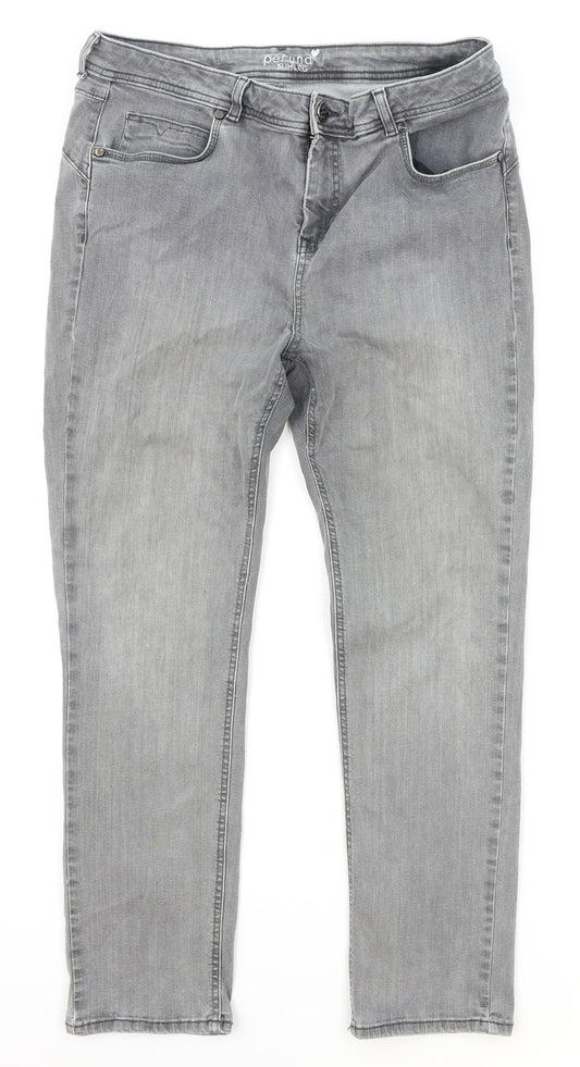 Per Una Womens Grey Cotton Straight Jeans Size 34 in Slim Zip