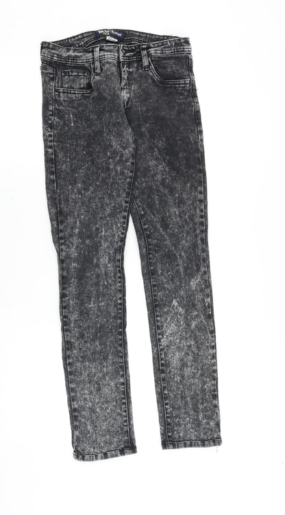 mh3 Womens Black Cotton Skinny Jeans Size M Slim Zip - Acid Wash