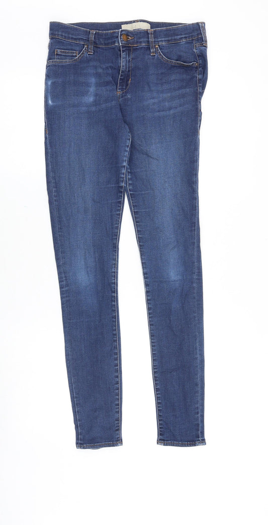 Topshop Womens Blue Cotton Skinny Jeans Size 30 in Slim Zip