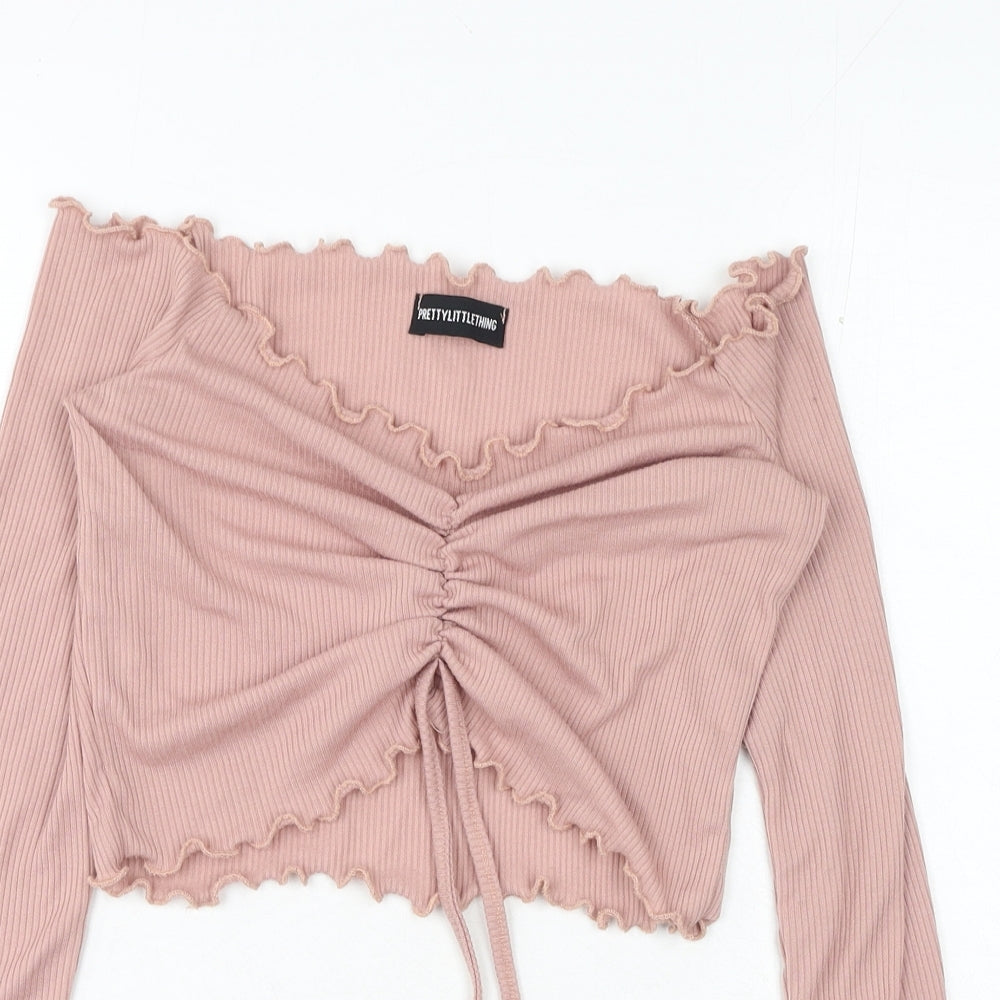 Womens UK Size 6 PRETTYLITTLETHING Pink Cropped T-Shirt