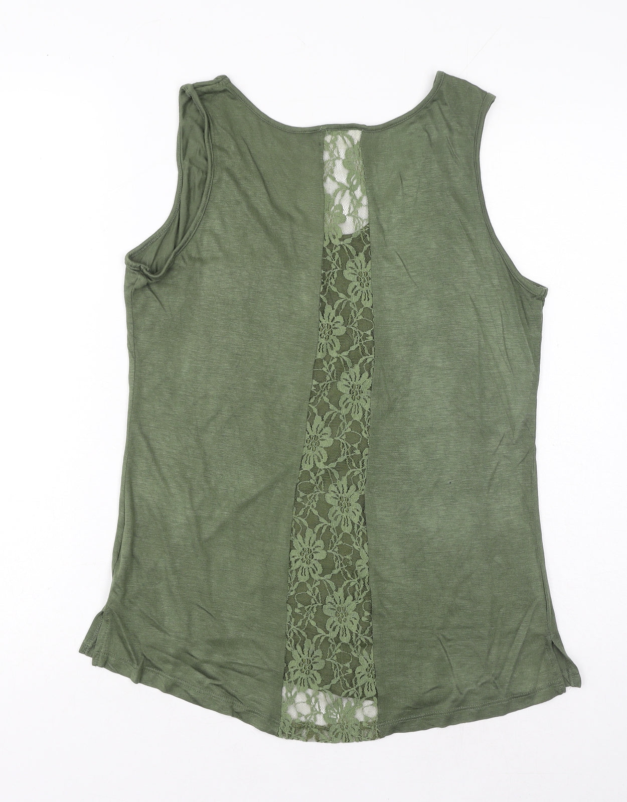 Glitz Womens Green Viscose Basic Tank Size M Scoop Neck - Lace Detail