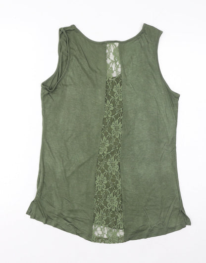 Glitz Womens Green Viscose Basic Tank Size M Scoop Neck - Lace Detail