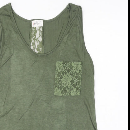 Glitz Womens Green Viscose Basic Tank Size M Scoop Neck - Lace Detail