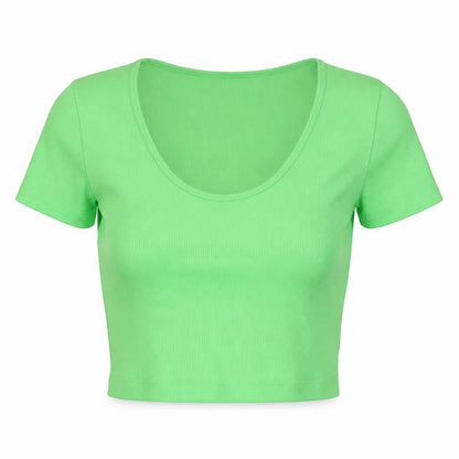 Missguided Womens Green Polyamide Cropped T-Shirt Size S Scoop Neck - Ribbed