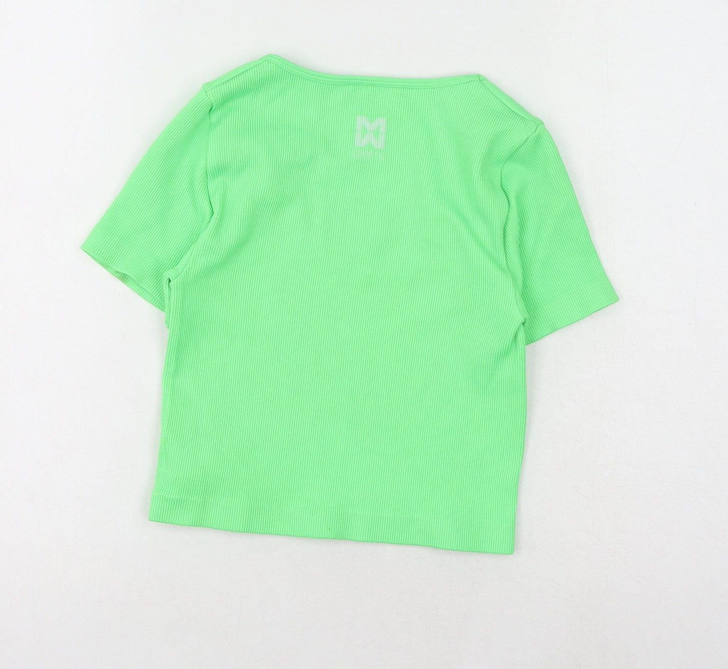 Missguided Womens Green Polyamide Cropped T-Shirt Size S Scoop Neck - Ribbed