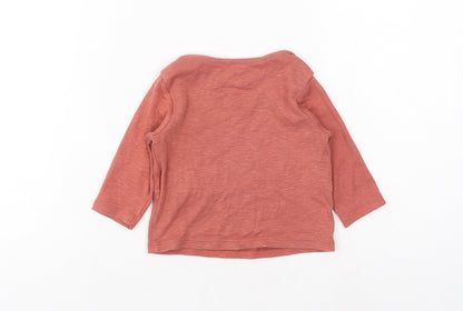 Marks and Spencer Baby Red Cotton Basic T-Shirt Size 3-6 Months Round Neck Pullover - Rhino, Please Look After Me
