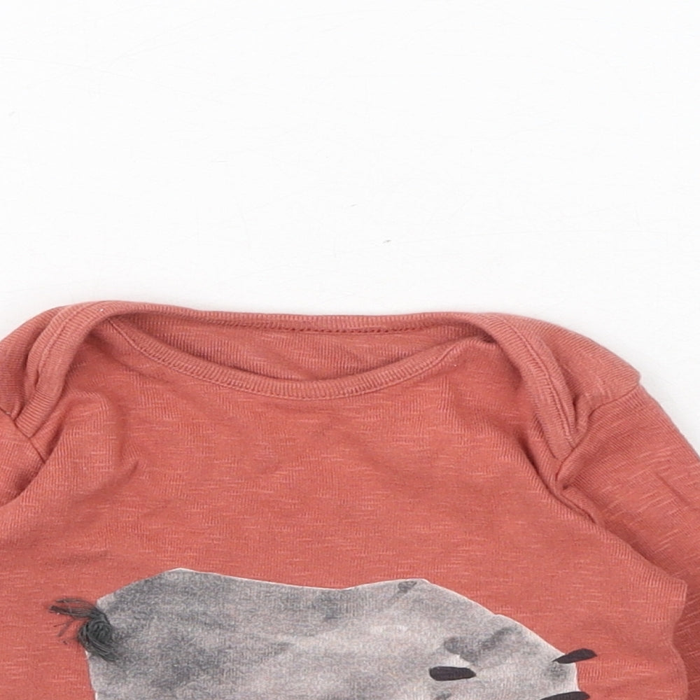 Marks and Spencer Baby Red Cotton Basic T-Shirt Size 3-6 Months Round Neck Pullover - Rhino, Please Look After Me