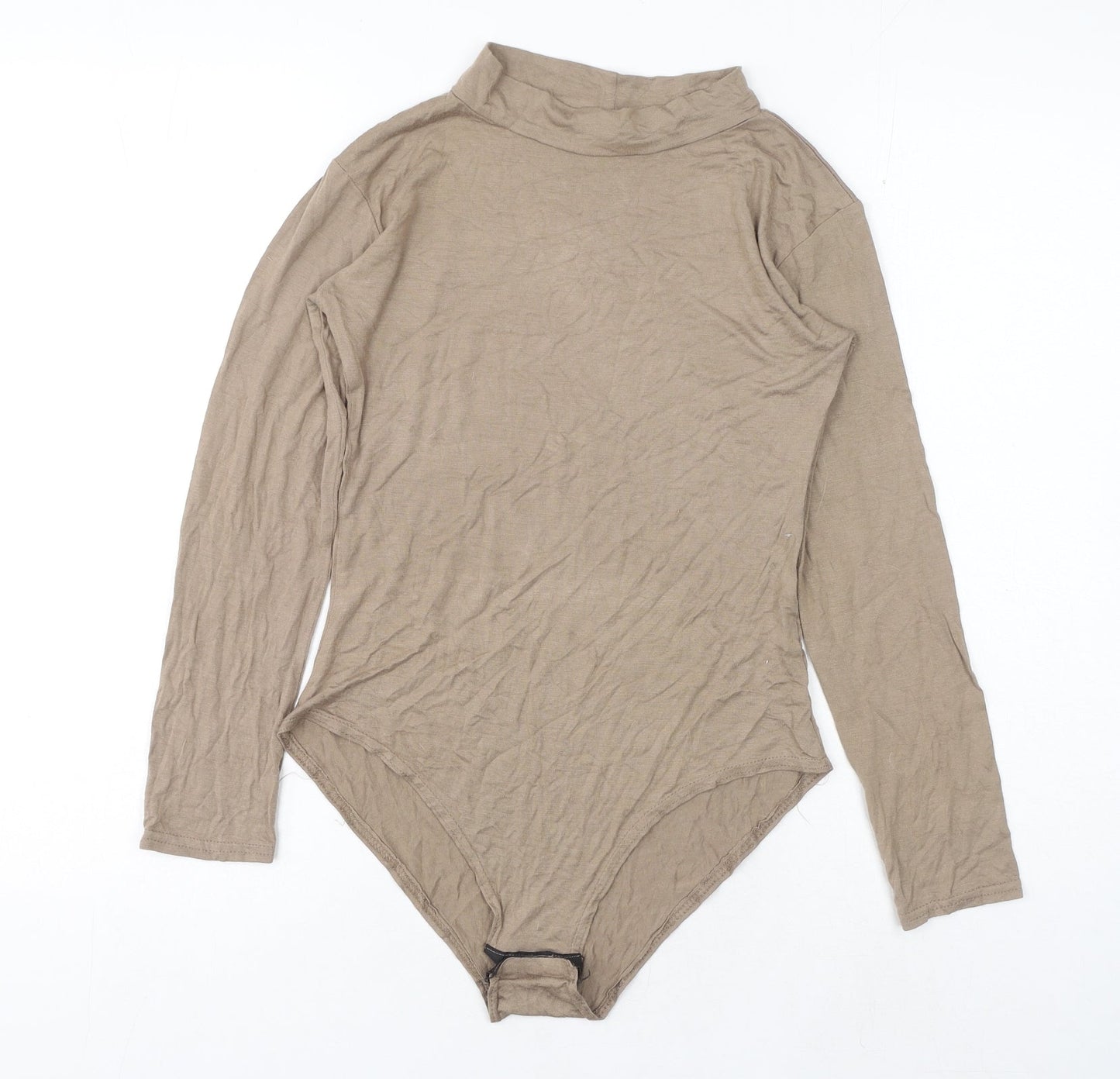 Trendy Womens Beige Viscose Bodysuit One-Piece Size S Snap