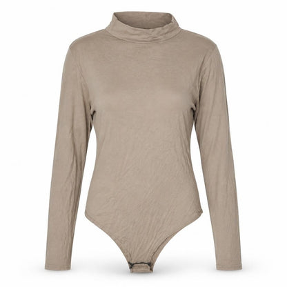 Trendy Womens Beige Viscose Bodysuit One-Piece Size S Snap