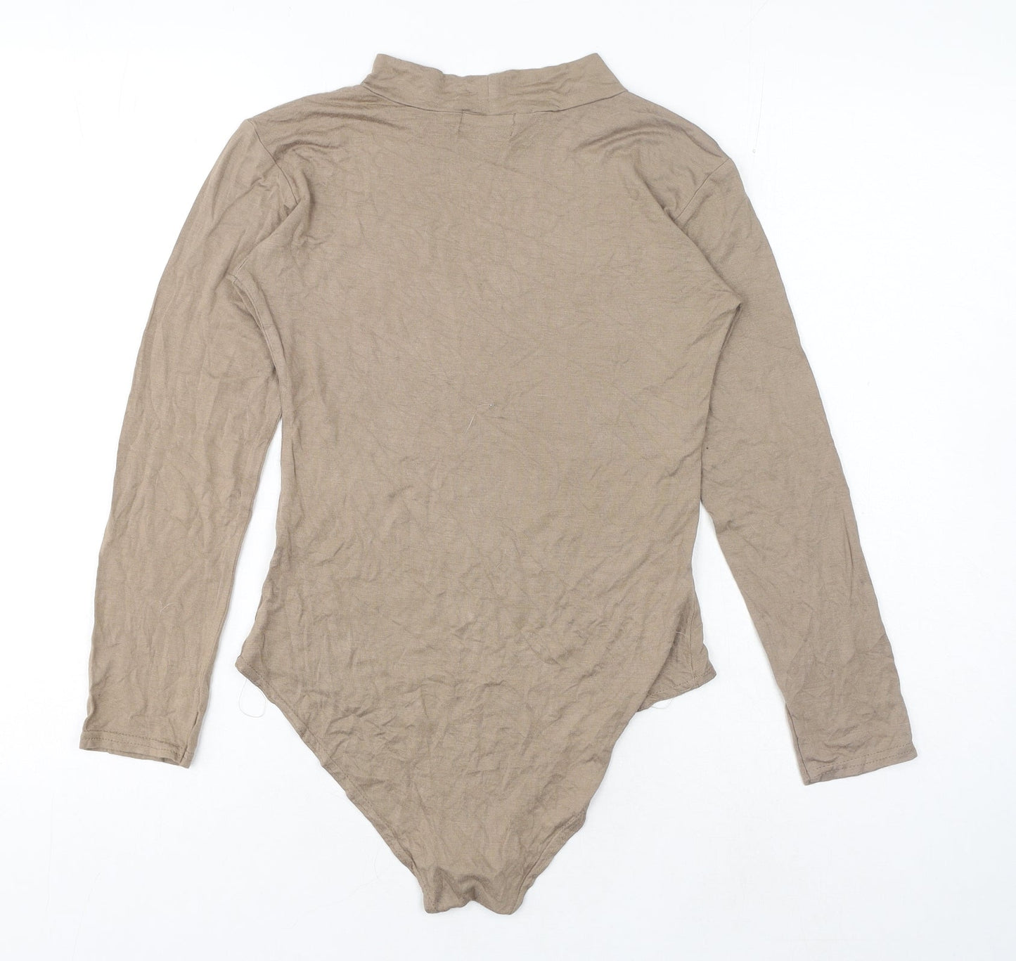 Trendy Womens Beige Viscose Bodysuit One-Piece Size S Snap