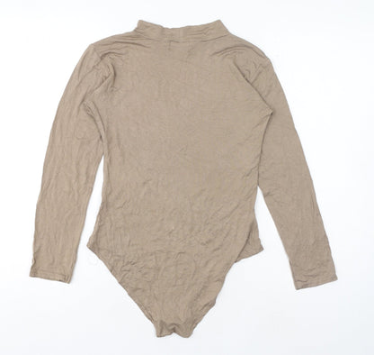 Trendy Womens Beige Viscose Bodysuit One-Piece Size S Snap