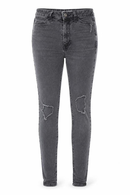 Michelle Keegan Womens Grey Herringbone Cotton Skinny Jeans Size 8 L30 in Regular Zip