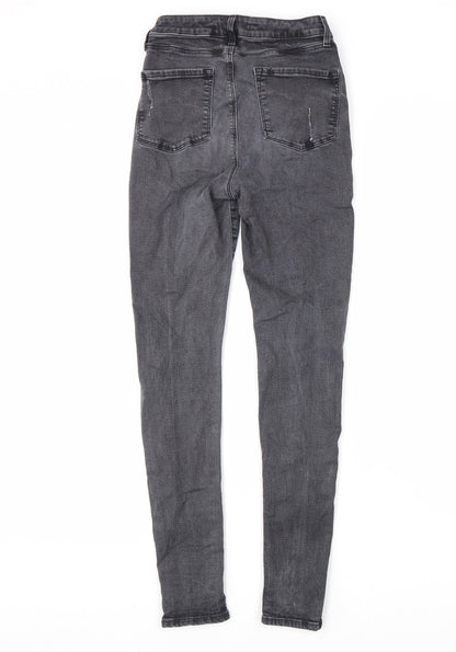 Michelle Keegan Womens Grey Herringbone Cotton Skinny Jeans Size 8 L30 in Regular Zip
