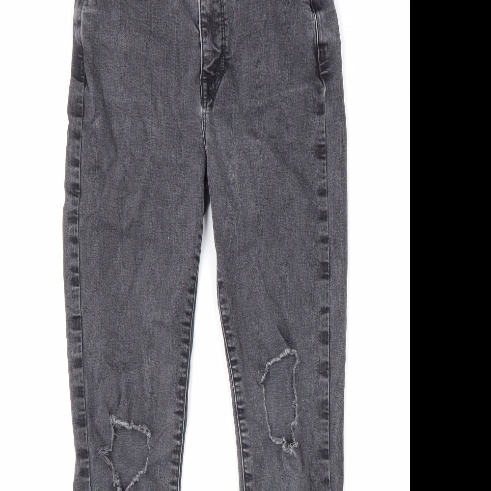 Michelle Keegan Womens Grey Herringbone Cotton Skinny Jeans Size 8 L30 in Regular Zip