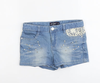 Beans West Womens Blue Cotton Boyfriend Shorts Size 25 in L3 in Regular Button - Lace Detail