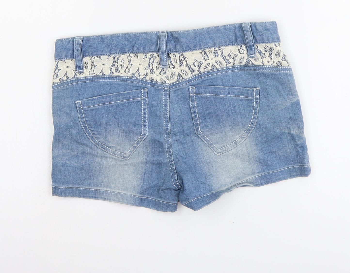 Beans West Womens Blue Cotton Boyfriend Shorts Size 25 in L3 in Regular Button - Lace Detail
