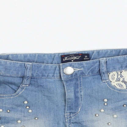 Beans West Womens Blue Cotton Boyfriend Shorts Size 25 in L3 in Regular Button - Lace Detail