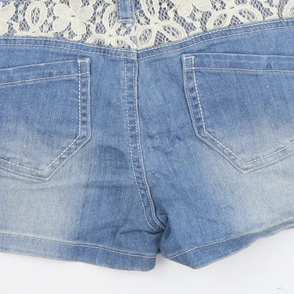 Beans West Womens Blue Cotton Boyfriend Shorts Size 25 in L3 in Regular Button - Lace Detail