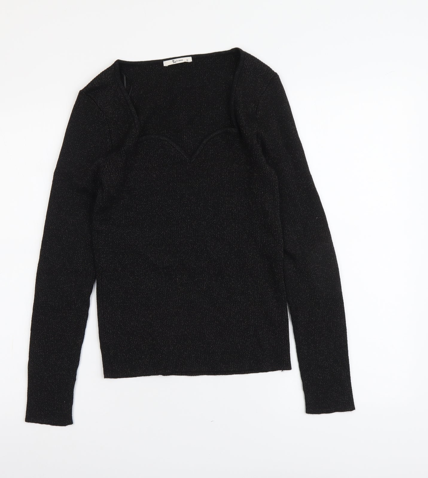 TU Womens Black Scoop Neck Polyacrylate Fibre Pullover Jumper Size 10 - Ribbed