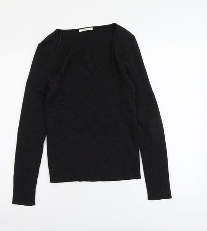 TU Womens Black Scoop Neck Polyacrylate Fibre Pullover Jumper Size 10 - Ribbed