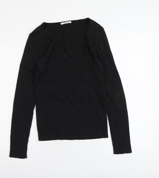 TU Womens Black Scoop Neck Polyacrylate Fibre Pullover Jumper Size 10 - Ribbed
