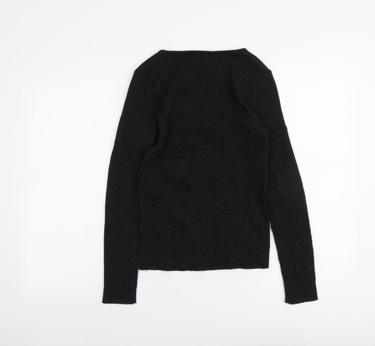 TU Womens Black Scoop Neck Polyacrylate Fibre Pullover Jumper Size 10 - Ribbed