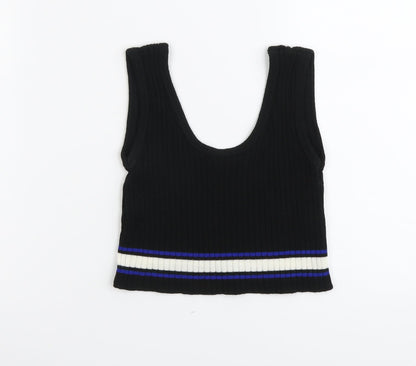 Boohoo Womens Black Acrylic Cropped Tank Size S Scoop Neck - Ribbed