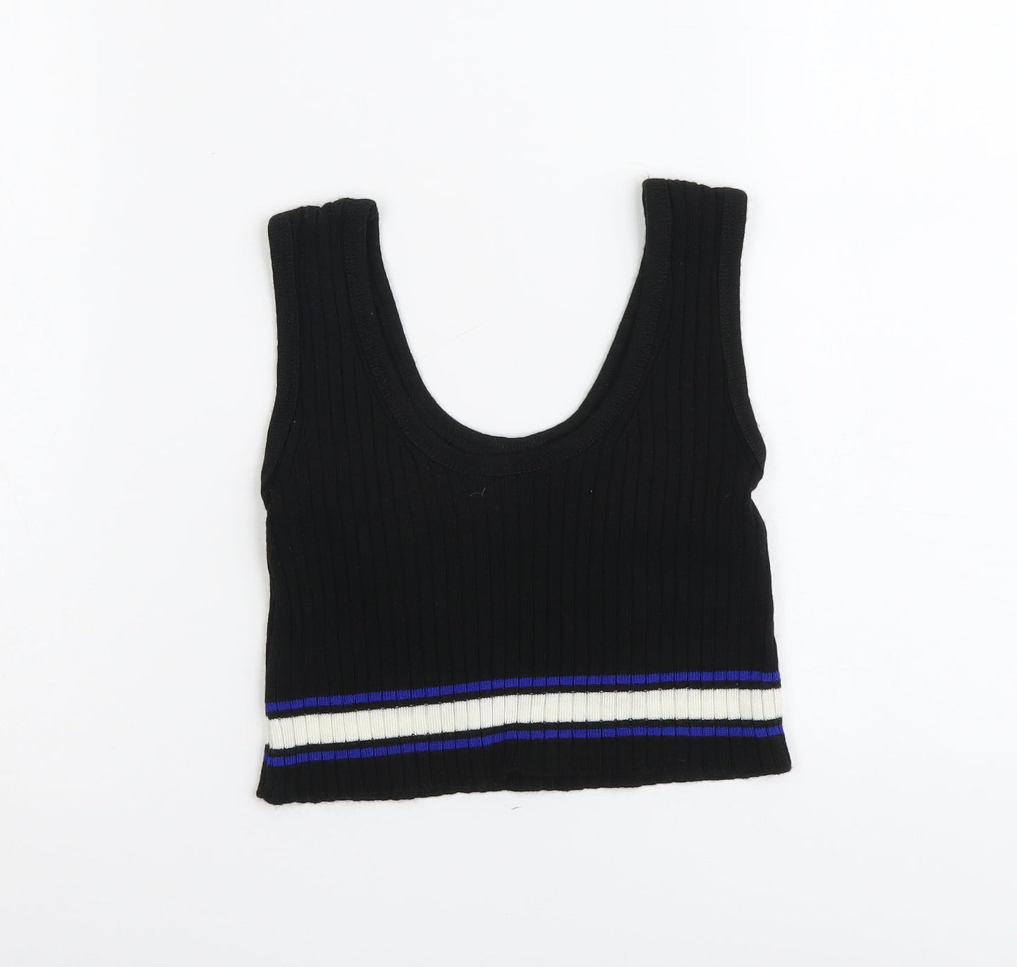 Boohoo Womens Black Acrylic Cropped Tank Size S Scoop Neck - Ribbed