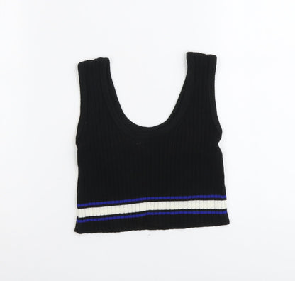 Boohoo Womens Black Acrylic Cropped Tank Size S Scoop Neck - Ribbed