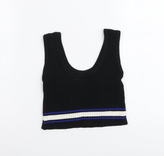 Boohoo Womens Black Acrylic Cropped Tank Size S Scoop Neck - Ribbed