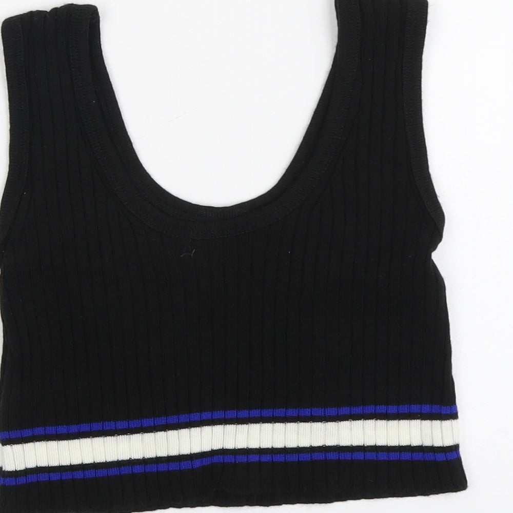Boohoo Womens Black Acrylic Cropped Tank Size S Scoop Neck - Ribbed