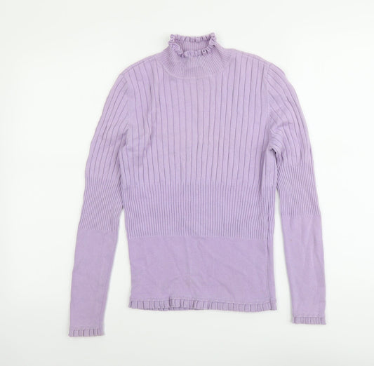 Basler Womens Purple Ribbed Acrylic Pullover Jumper Size S