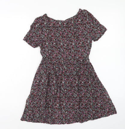 H&M Womens Multicoloured Floral Viscose A-Line Size 4 Boat Neck Pullover
