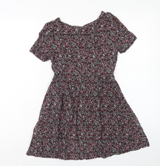 H&M Womens Multicoloured Floral Viscose A-Line Size 4 Boat Neck Pullover