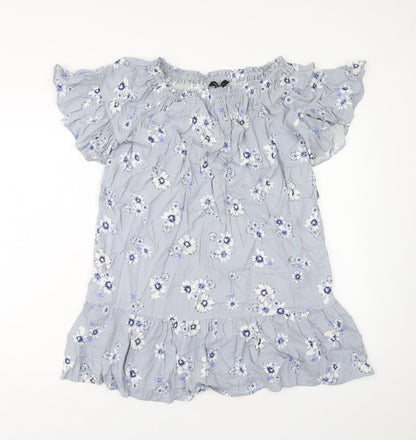 New Look Womens Blue Floral Viscose Mini Size 6 Boat Neck Pullover