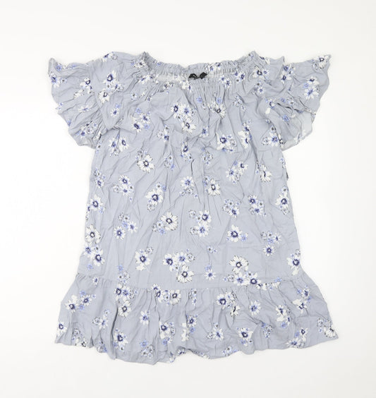 New Look Womens Blue Floral Viscose Mini Size 6 Boat Neck Pullover
