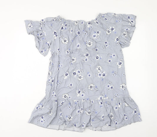 New Look Womens Blue Floral Viscose Mini Size 6 Boat Neck Pullover