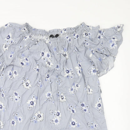 New Look Womens Blue Floral Viscose Mini Size 6 Boat Neck Pullover