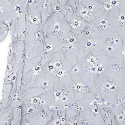 New Look Womens Blue Floral Viscose Mini Size 6 Boat Neck Pullover