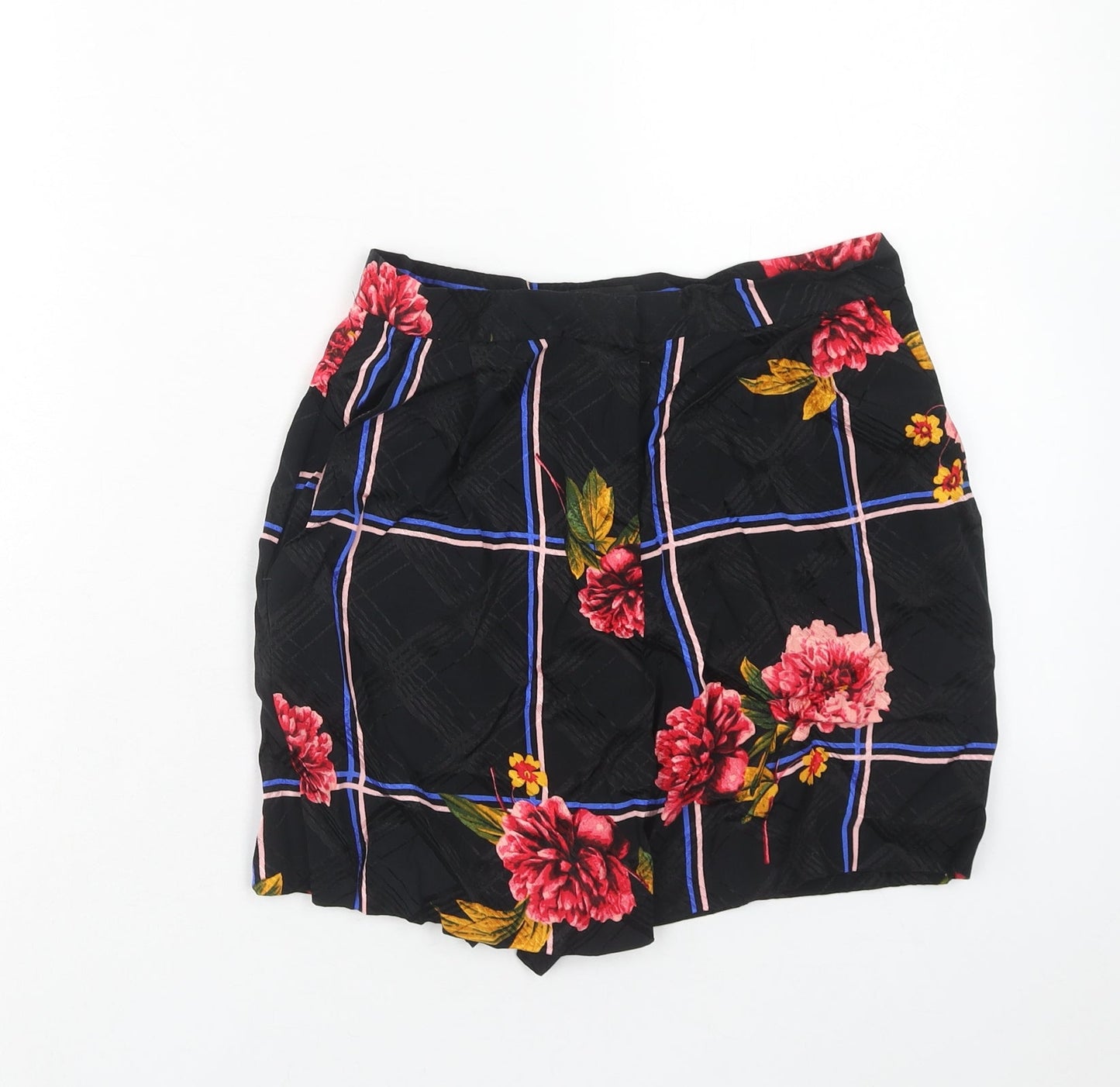 Topshop Womens Black Geometric Viscose Basic Shorts Size 6 Regular Zip